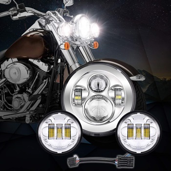 SUPAREE 7" Chrome Led Headlight Auxiliary Lamp + 2Pcs Fog Driving Light