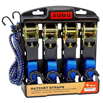 AUGO Ratchet Tie Down Straps - 4 Pk - 15 Ft- 500 Lbs Load Cap